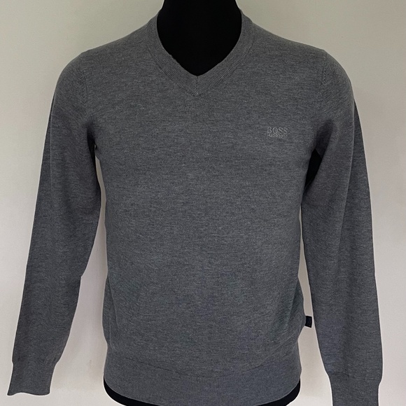 New Hugo Boss Sweater V Neck Gray Wool Pullover Sweater - Picture 1 of 7